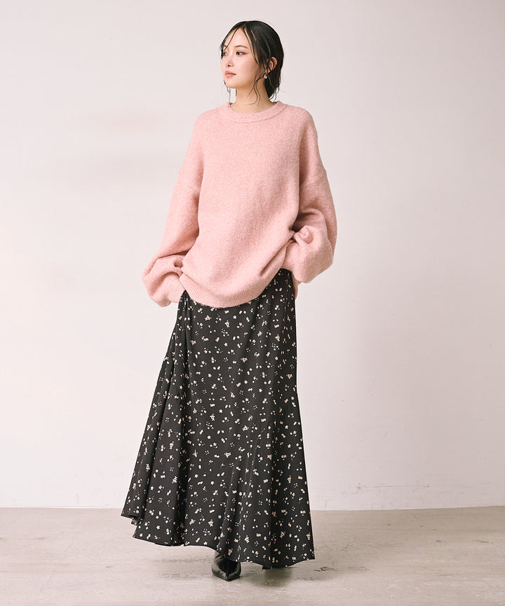 [SET]Heather Mix Medi Knit PO+Floral Semi Flare Skirt(2set)