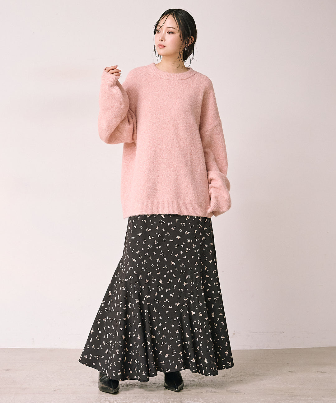 (eliuu)Floral Semi Flare Skirt