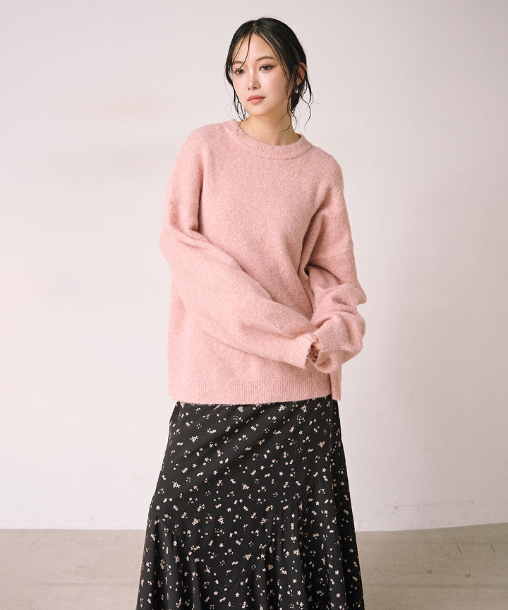 [SET]Heather Mix Medi Knit PO+Floral Semi Flare Skirt(2set)