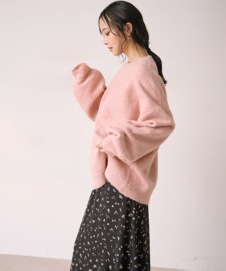 [SET]Heather Mix Medi Knit PO+Floral Semi Flare Skirt(2set)