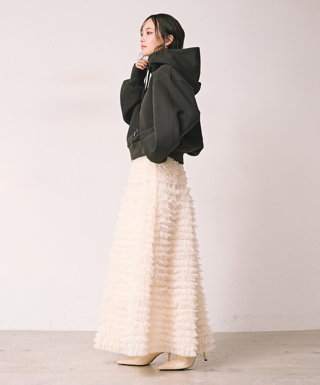 [SET]Brush Fleece Hoodie+Verbena Pin Tulle Skirt(2set)