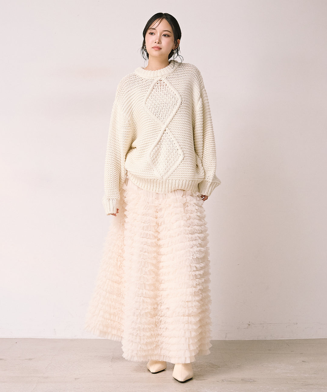 [SET]Argyle Plump Knit PO+Verbena Pin Tulle Skirt