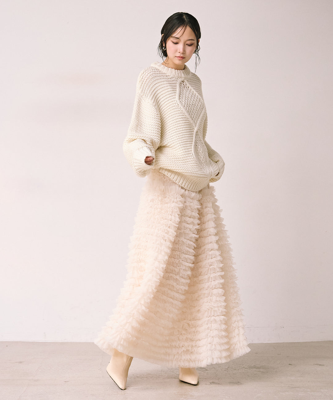 [SET]Argyle Plump Knit PO+Verbena Pin Tulle Skirt
