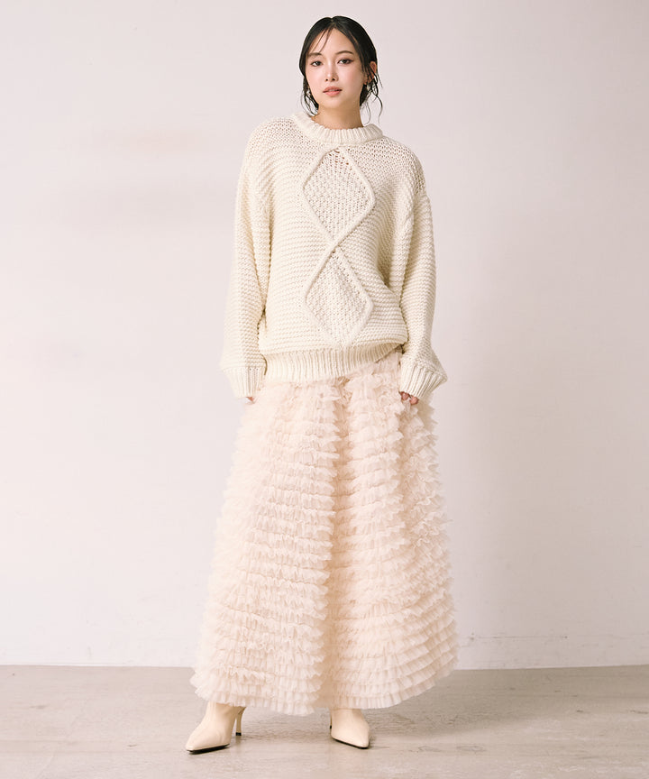 [SET]Argyle Plump Knit PO+Verbena Pin Tulle Skirt