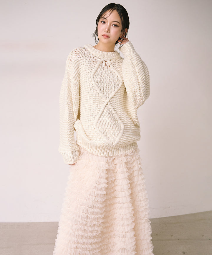 [SET]Argyle Plump Knit PO+Verbena Pin Tulle Skirt