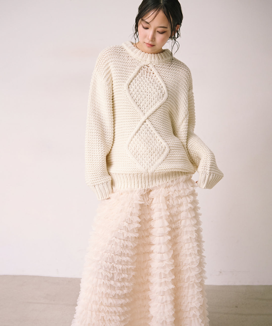 [SET]Argyle Plump Knit PO+Verbena Pin Tulle Skirt