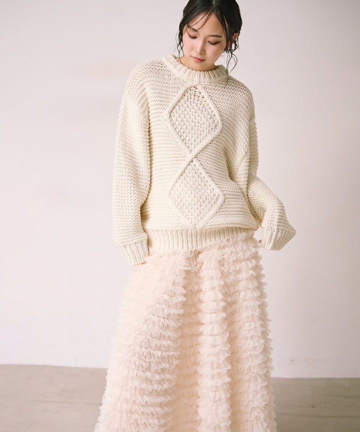 [SET]Argyle Plump Knit PO+Verbena Pin Tulle Skirt