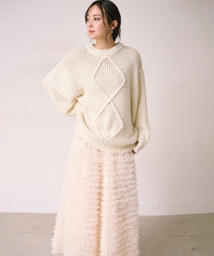 [SET]Argyle Plump Knit PO+Verbena Pin Tulle Skirt