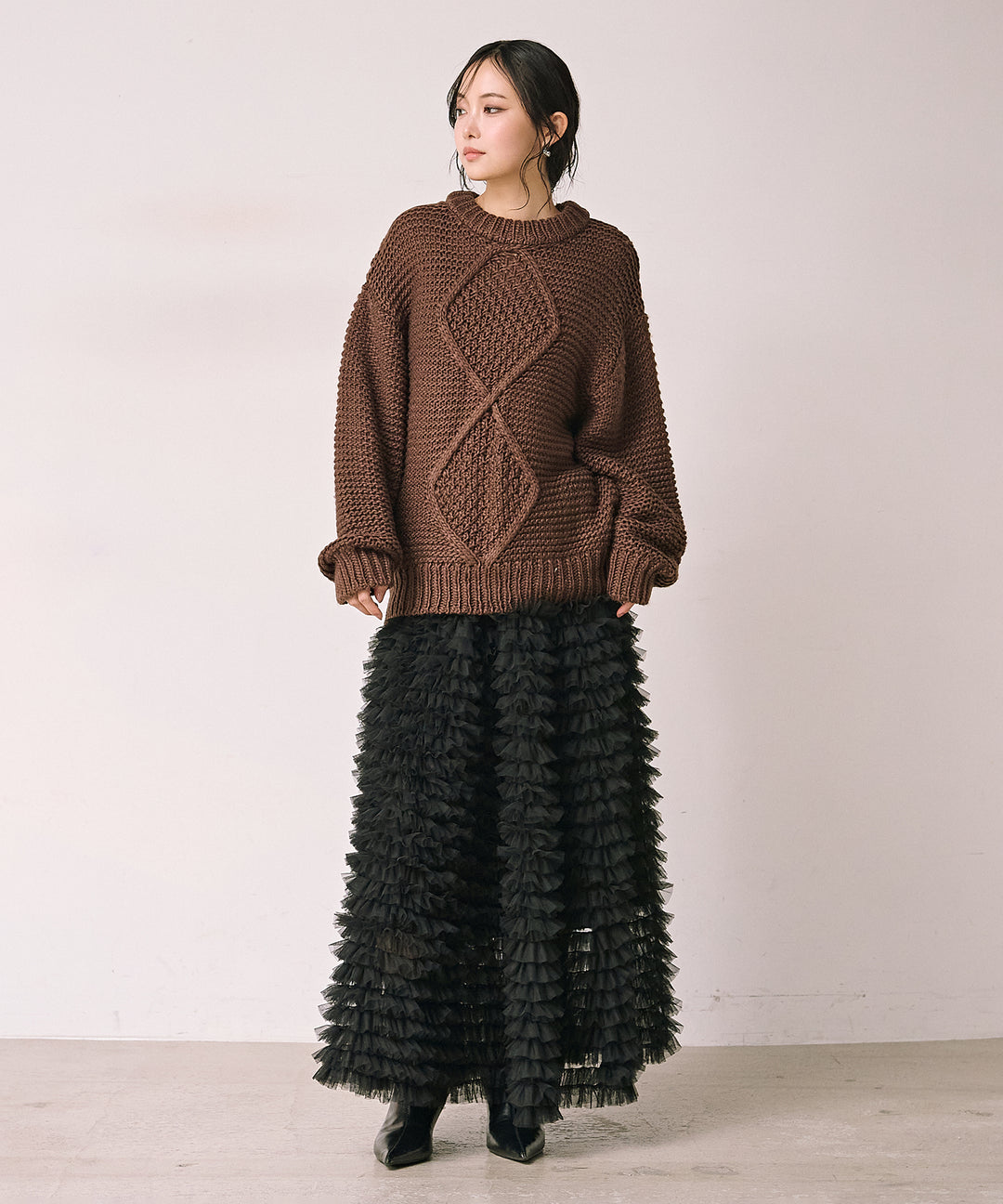 [SET]Argyle Plump Knit PO+Verbena Pin Tulle Skirt