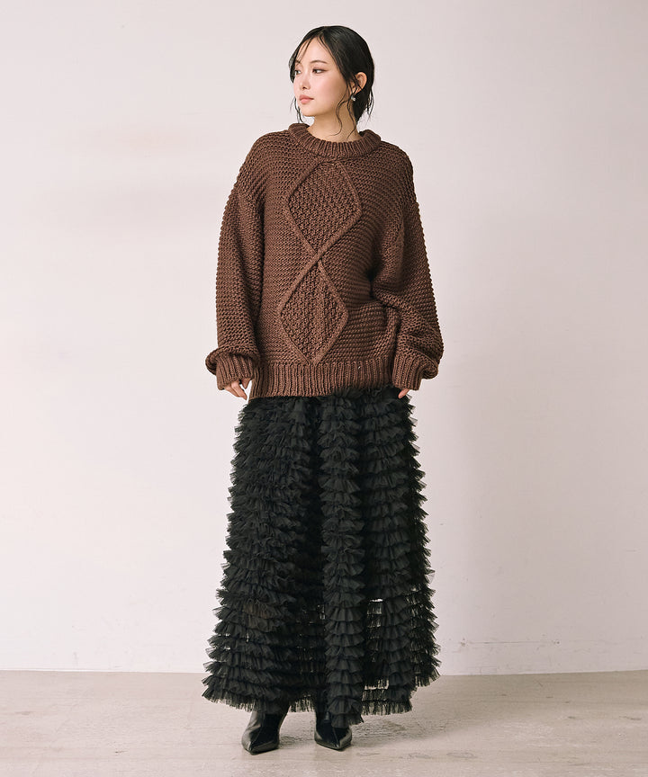 [SET]Argyle Plump Knit PO+Verbena Pin Tulle Skirt