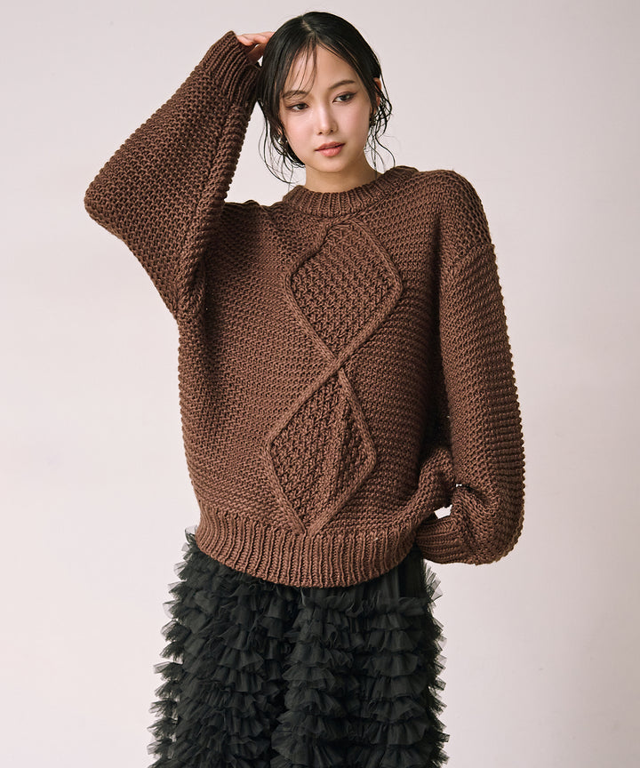 [SET]Argyle Plump Knit PO+Verbena Pin Tulle Skirt