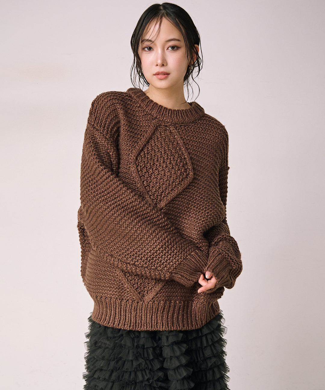 [SET]Argyle Plump Knit PO+Verbena Pin Tulle Skirt