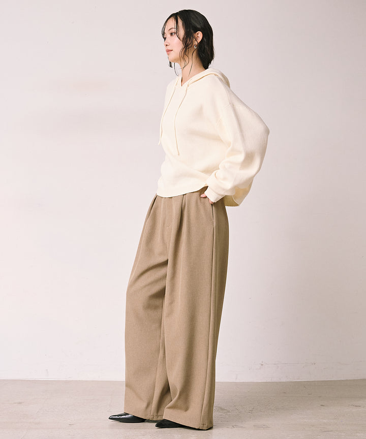 (eliuu)Satin Belt Highonz Tuck Slacks