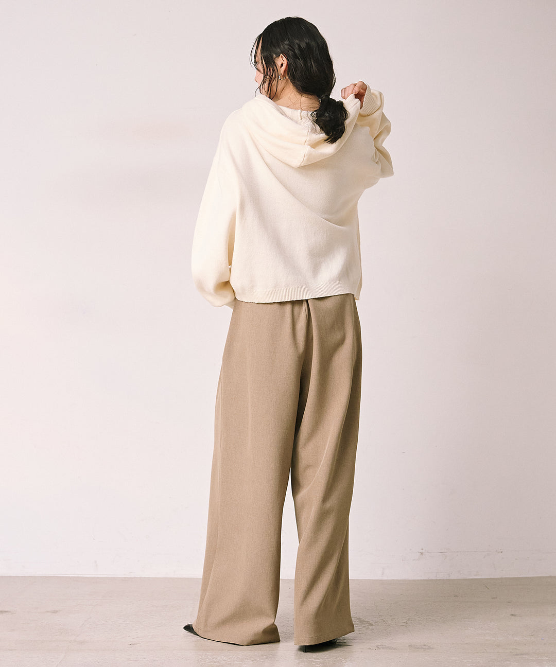 (eliuu)Satin Belt Highonz Tuck Slacks
