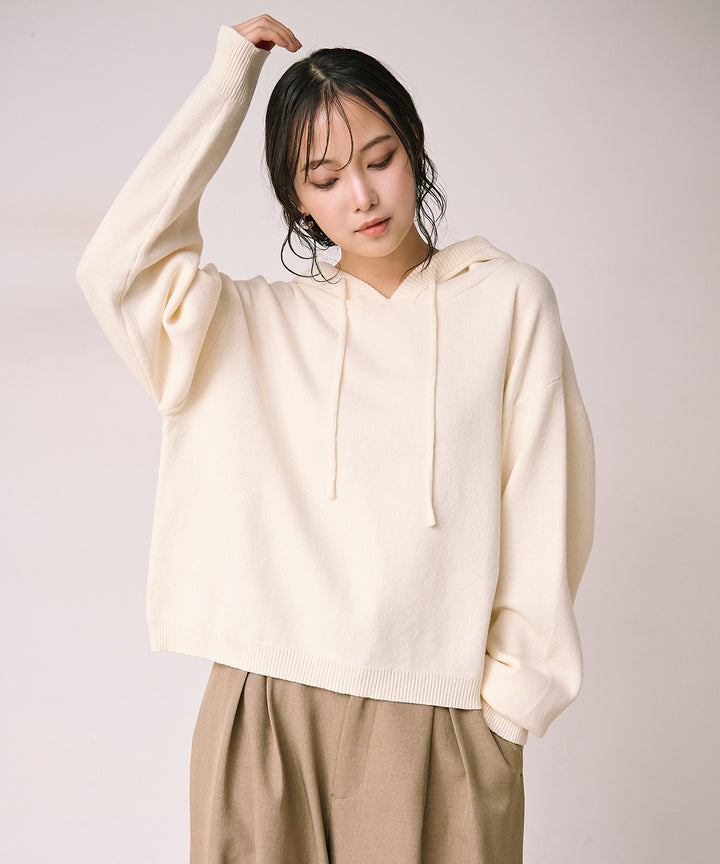 [SET]Simple Knit Hoodie+Satin Belt Highonz Tuck Slacks