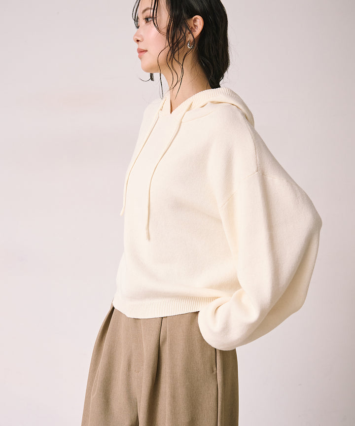 [SET]Simple Knit Hoodie+Satin Belt Highonz Tuck Slacks