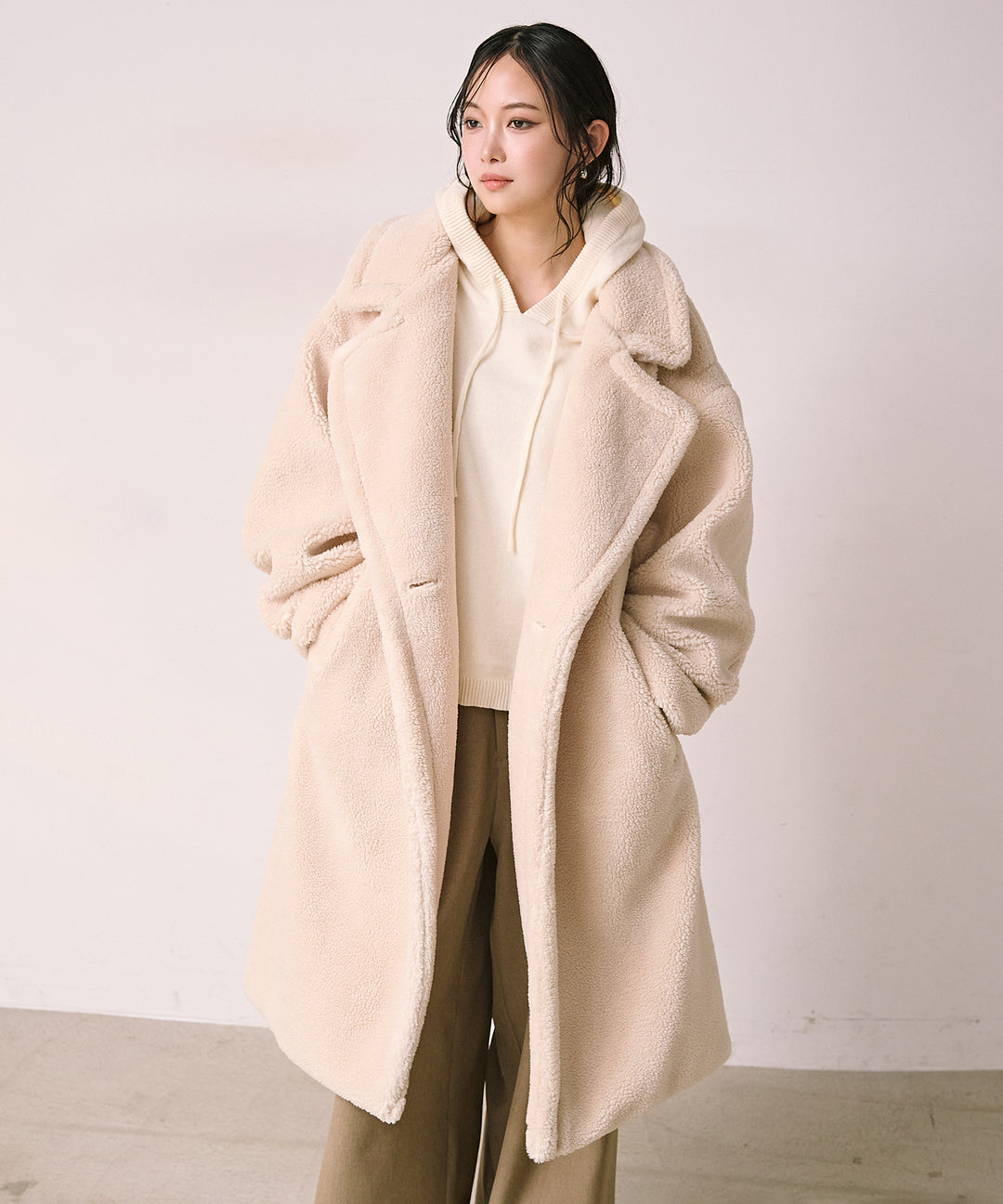 [SET]Simple Knit Hoodie+Satin Belt Highonz Tuck Slacks