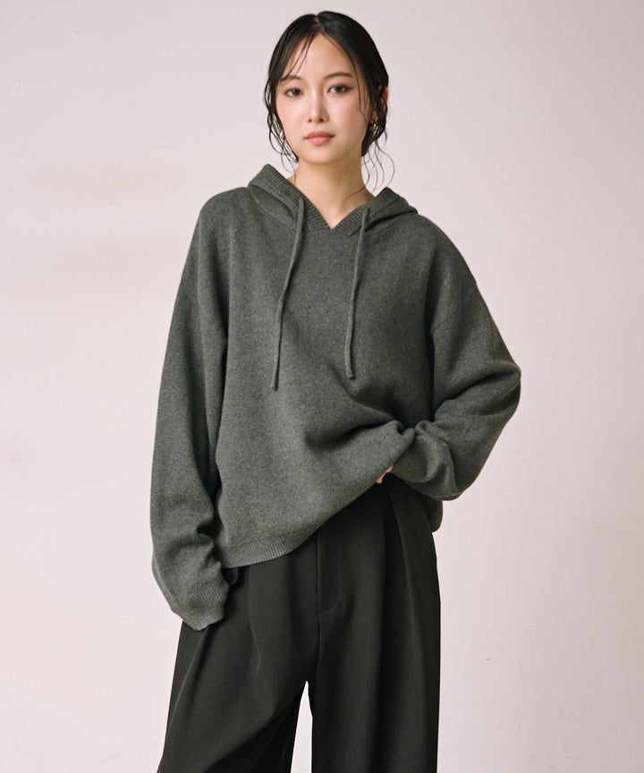 (eliuu)Simple Knit Hoodie
