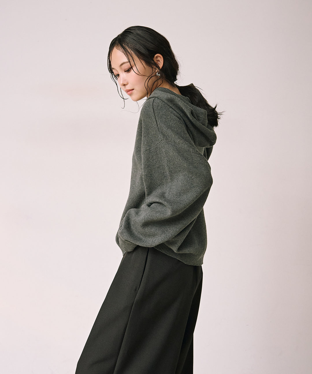 (eliuu)Simple Knit Hoodie