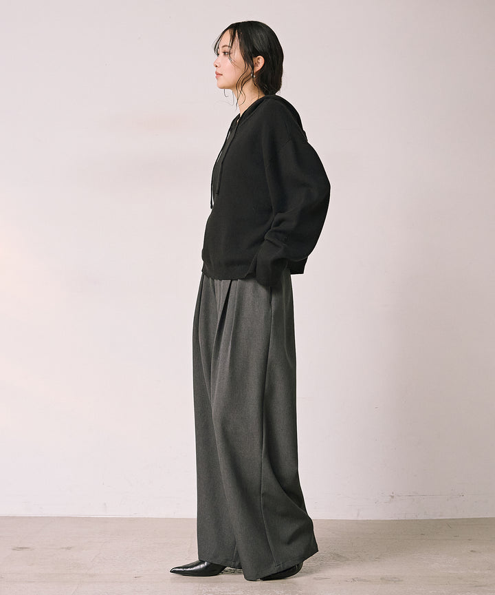 (eliuu)Satin Belt Highonz Tuck Slacks