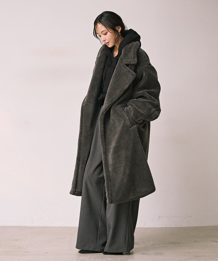 [SET]Simple Knit Hoodie+Satin Belt Highonz Tuck Slacks