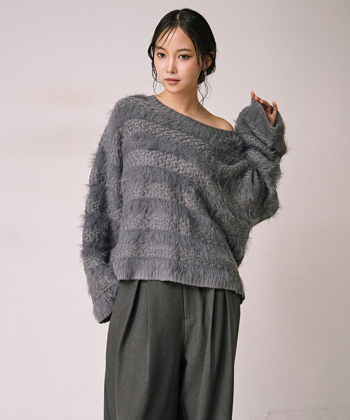 (eliuu)Bulky Feather Line P/O Knit