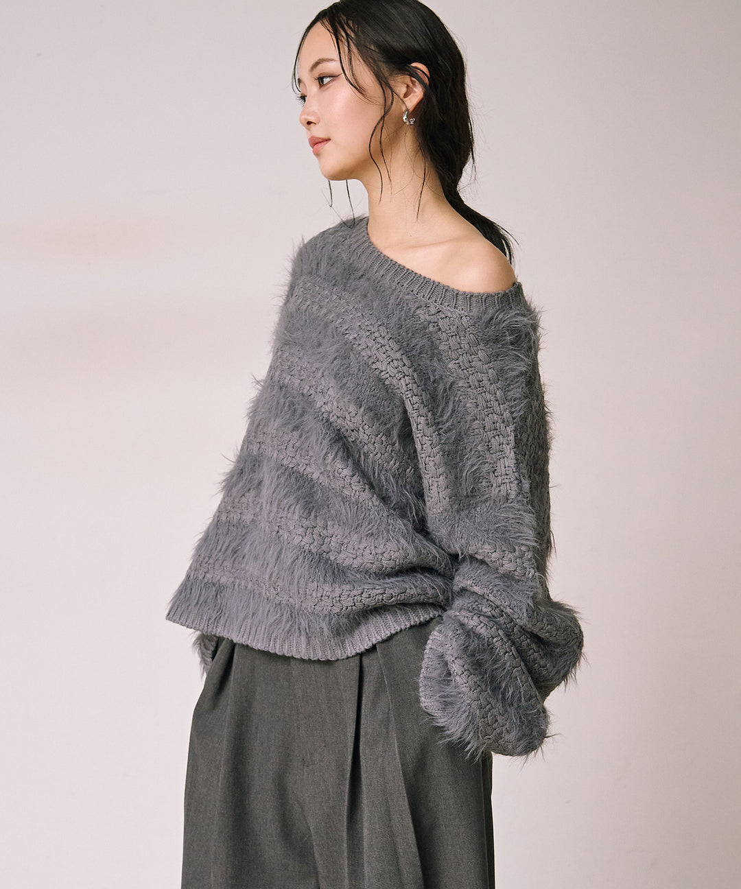 (eliuu)Bulky Feather Line P/O Knit