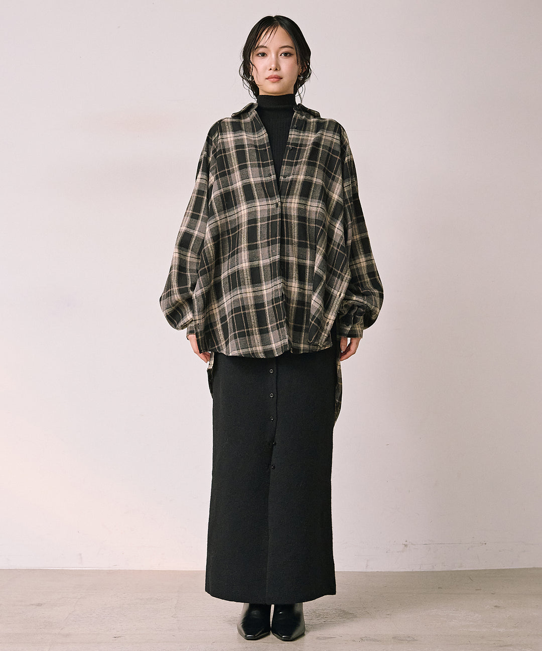 (eliuu)Button Check Over Shirt