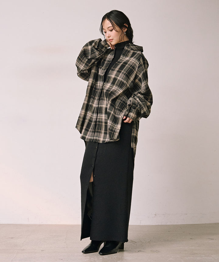 (eliuu)Button Check Over Shirt