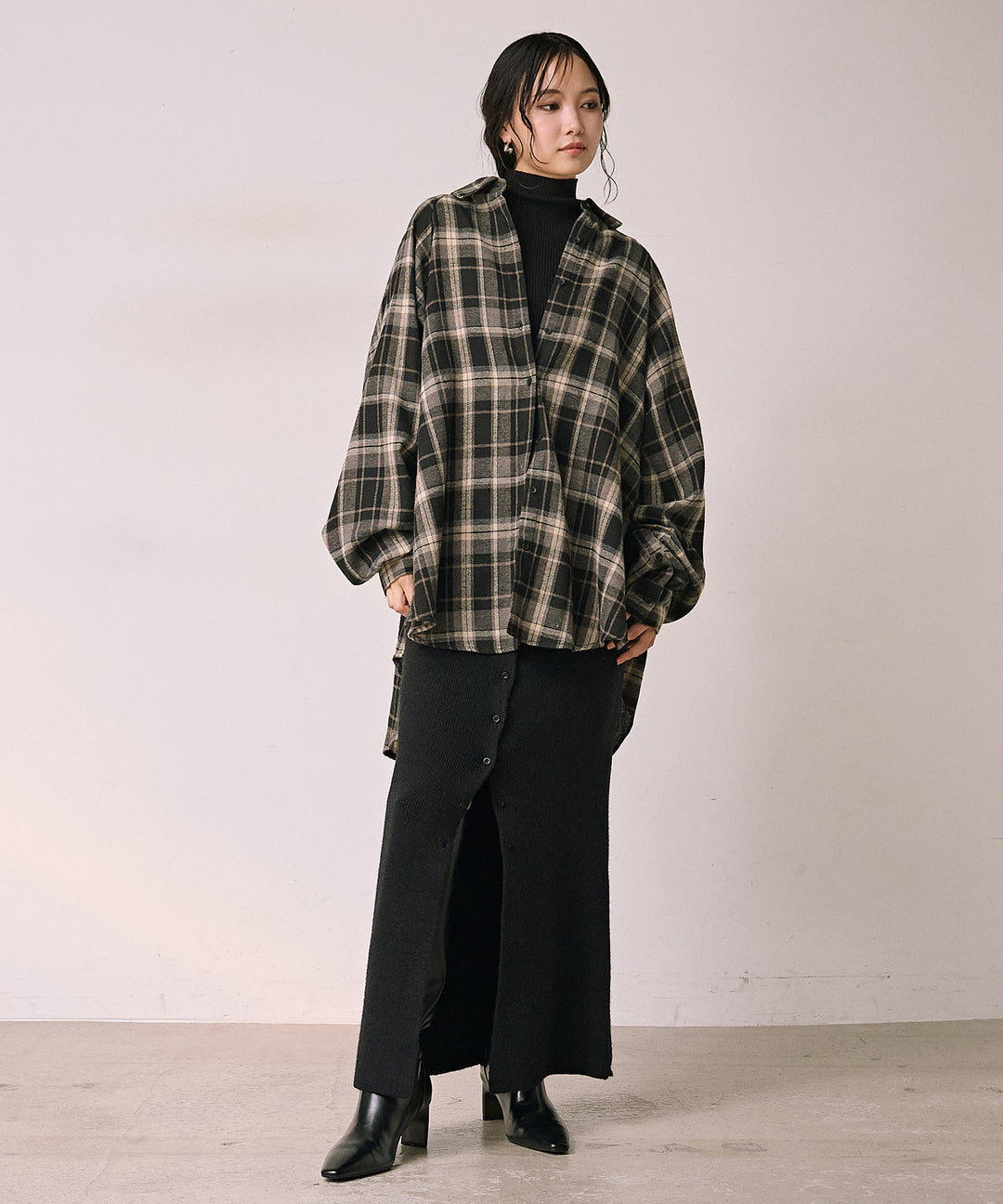 (eliuu)Button Check Over Shirt