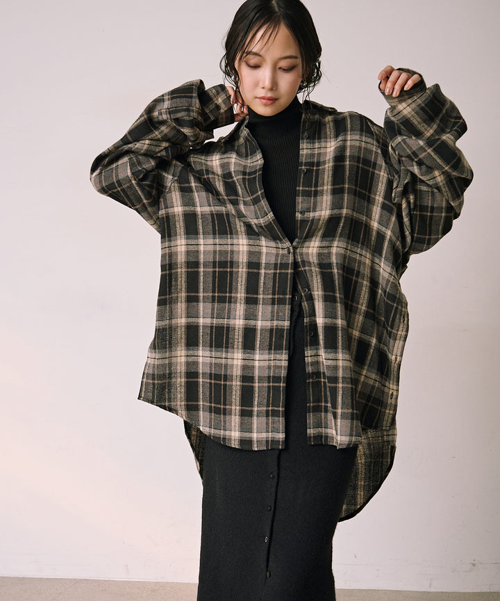 (eliuu)Button Check Over Shirt