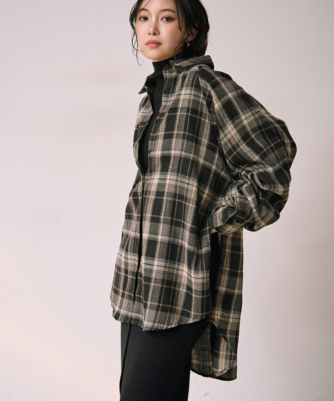(eliuu)Button Check Over Shirt