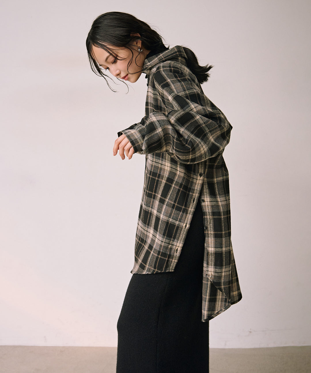 (eliuu)Button Check Over Shirt