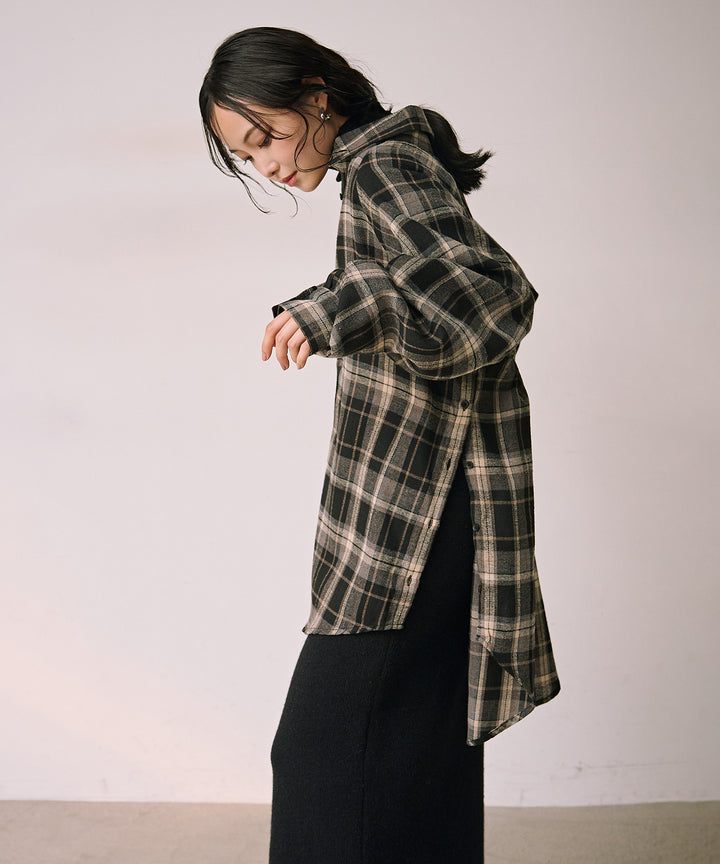 (eliuu)Button Check Over Shirt