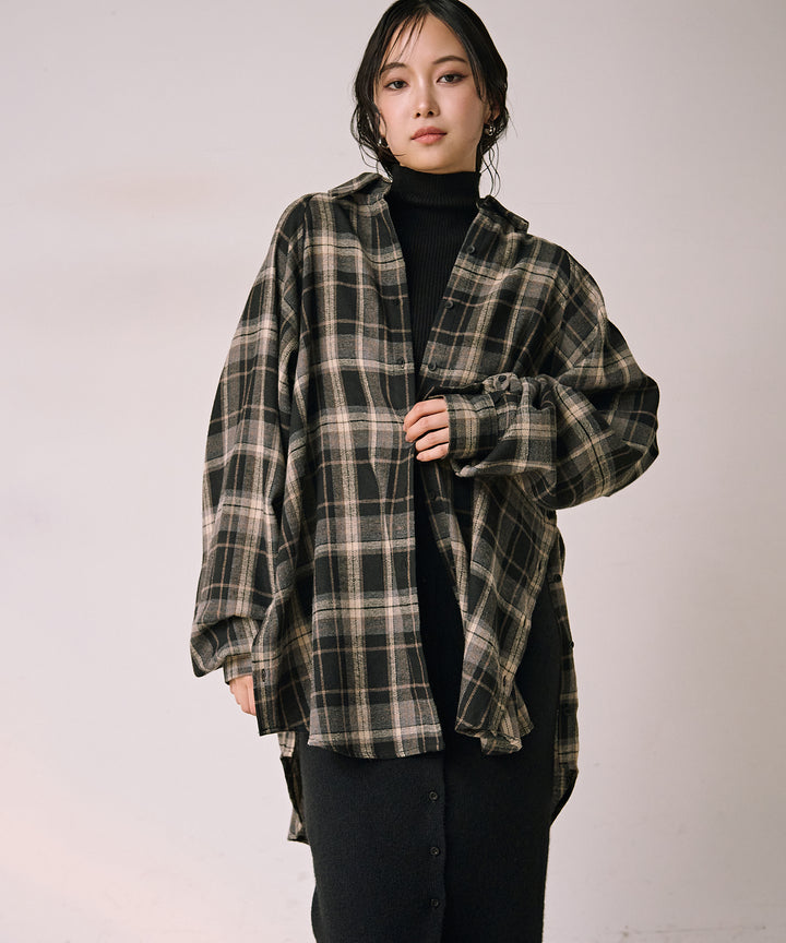 (eliuu)Button Check Over Shirt