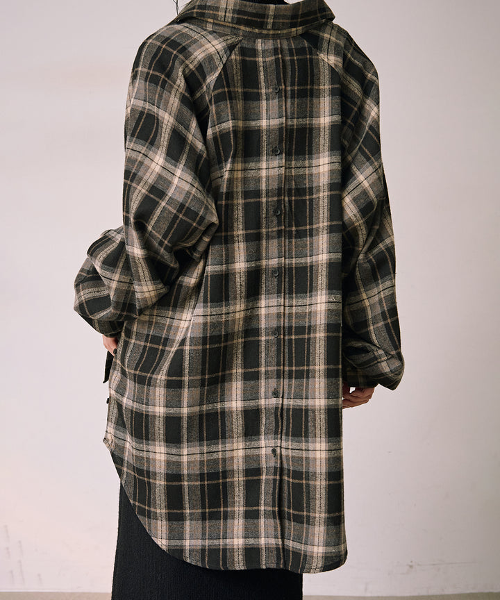 (eliuu)Button Check Over Shirt