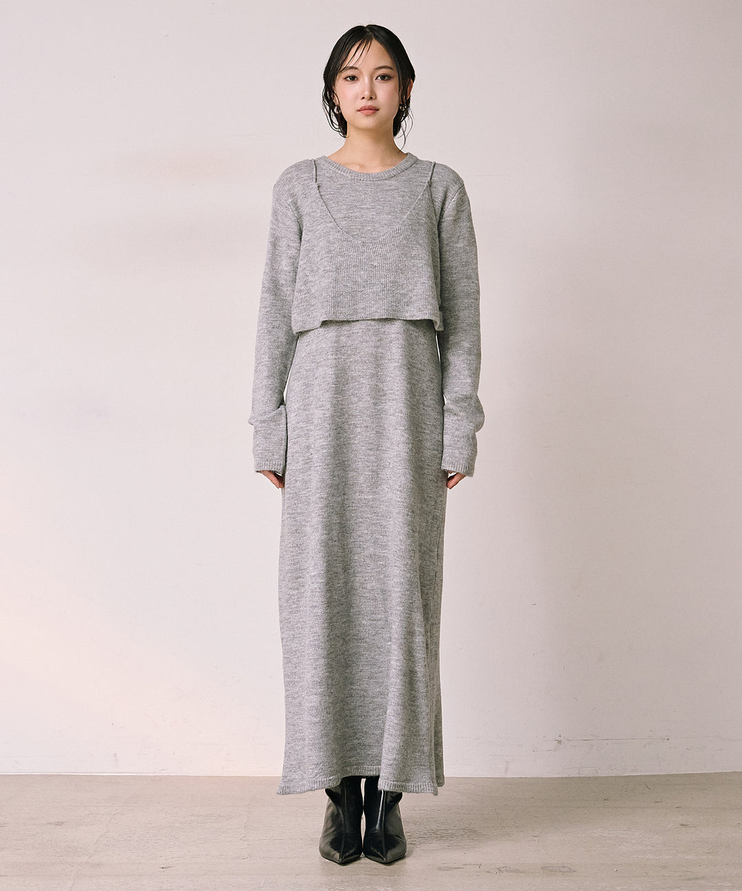 (eliuu)Bustier Mix Knit Onepiece