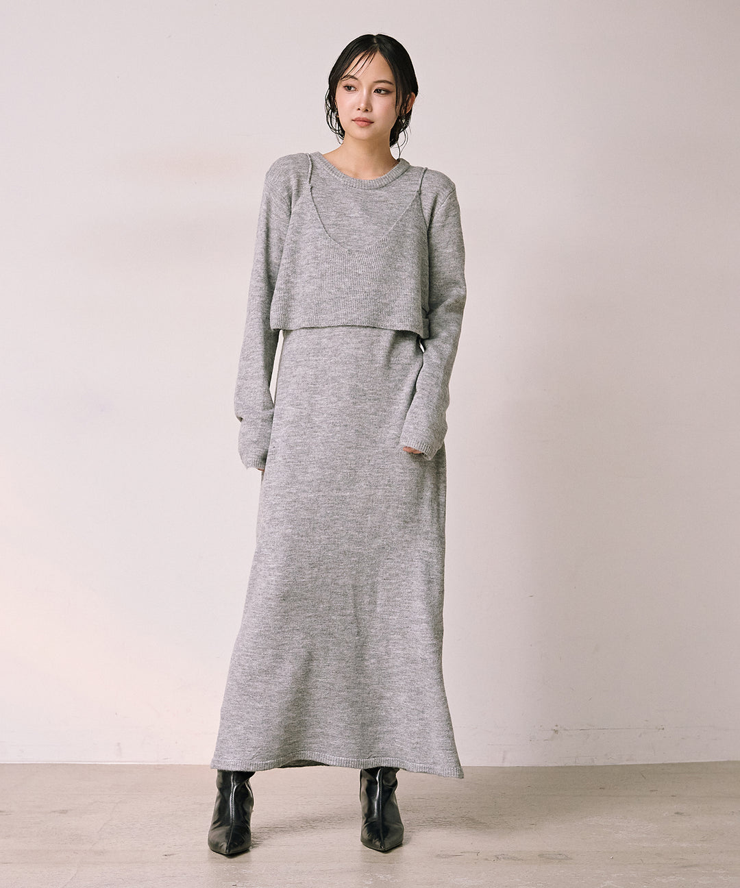 (eliuu)Bustier Mix Knit Onepiece