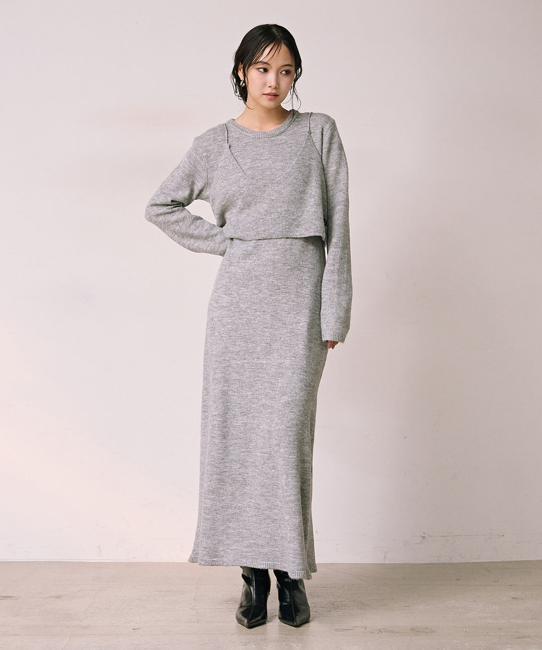 (eliuu)Bustier Mix Knit Onepiece