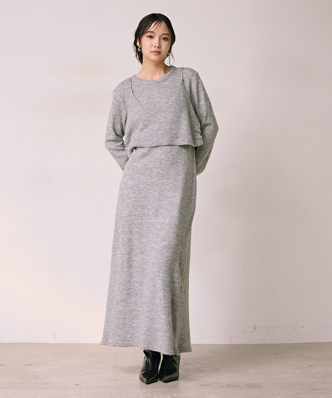 (eliuu)Bustier Mix Knit Onepiece