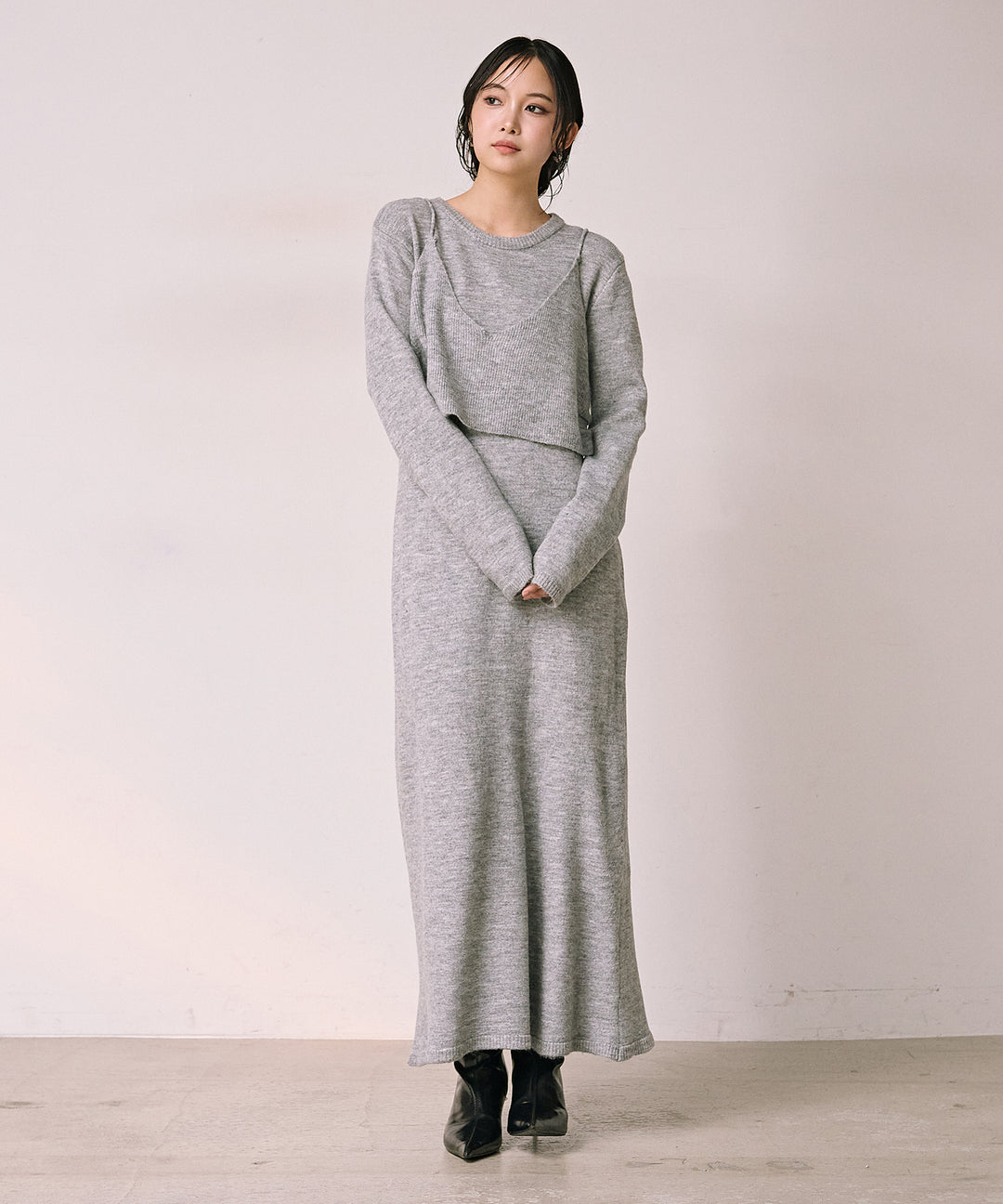 (eliuu)Bustier Mix Knit Onepiece