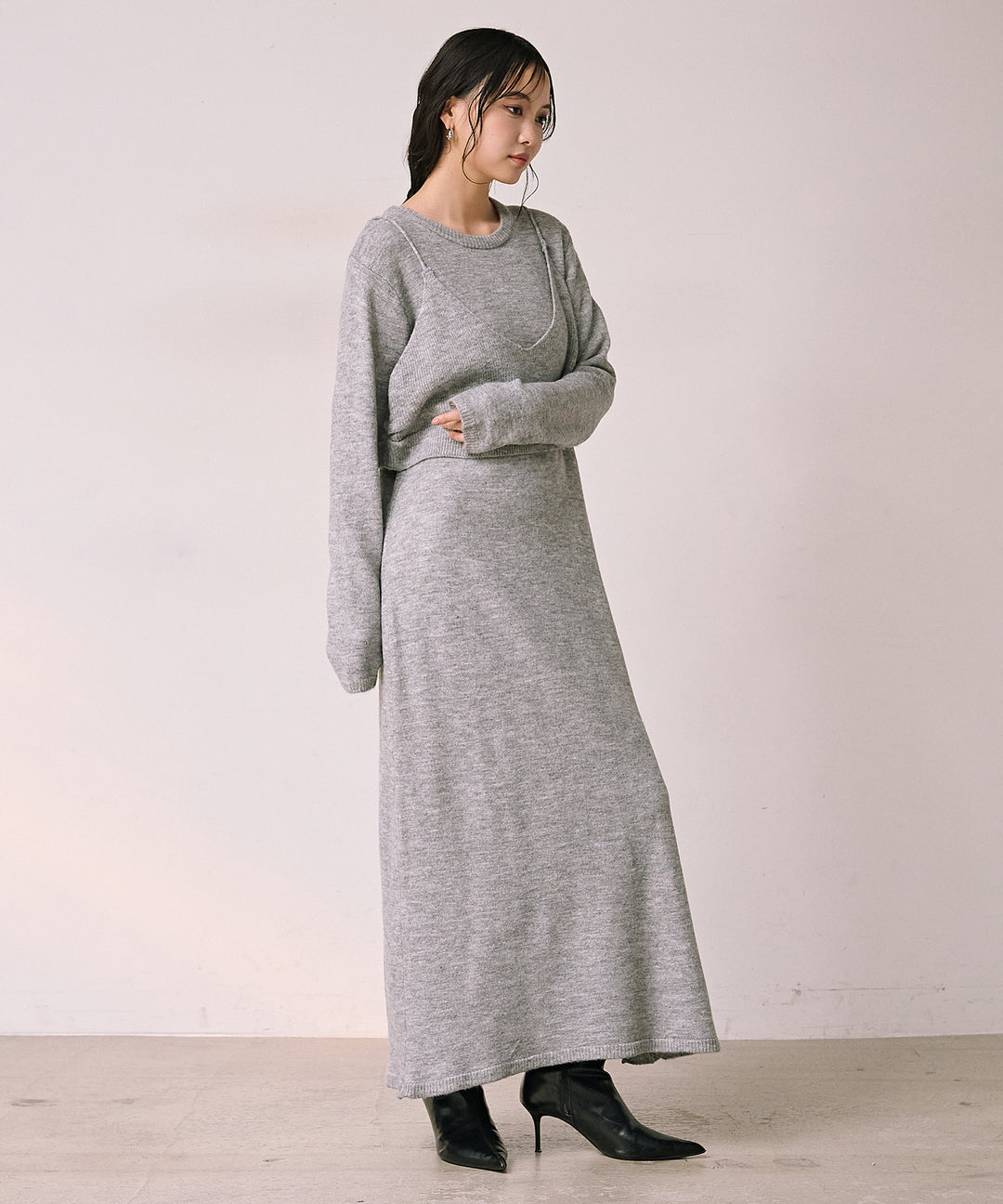 (eliuu)Bustier Mix Knit Onepiece