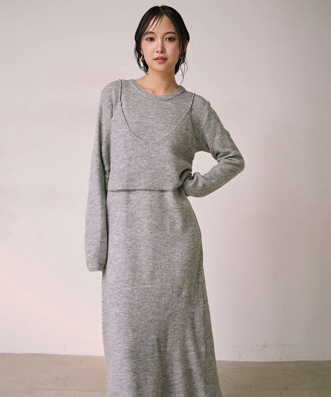 (eliuu)Bustier Mix Knit Onepiece