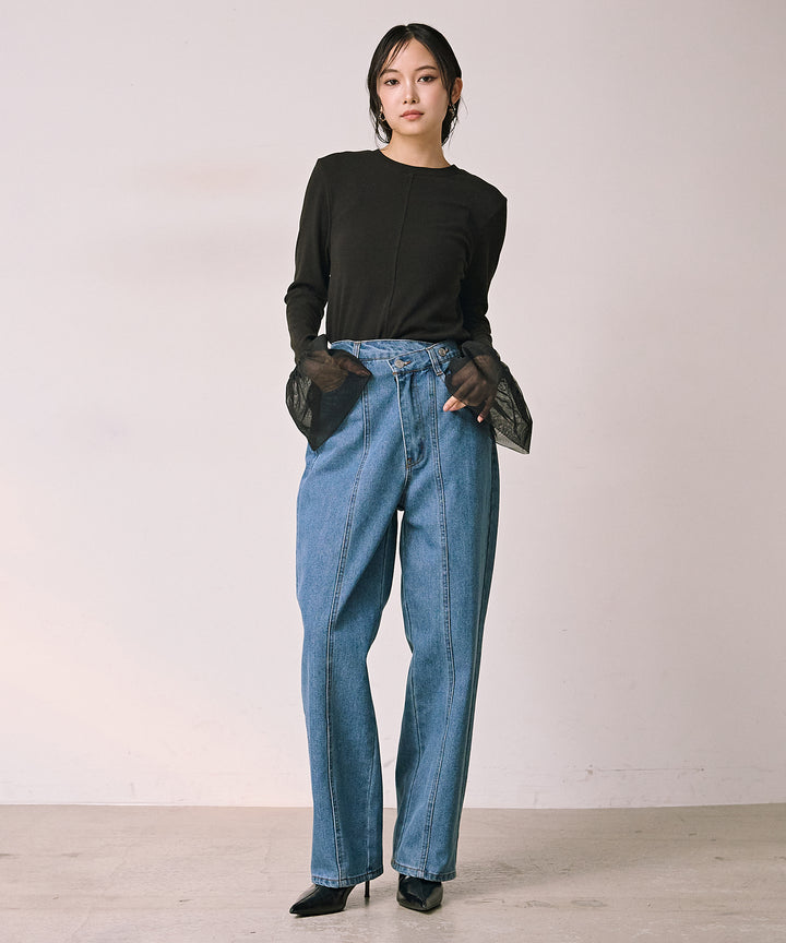 [SET]Combination Bell Top+Slide Wash Denim