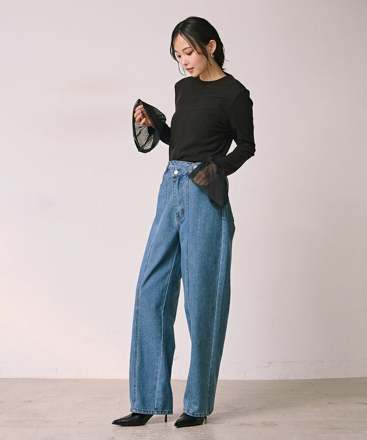 [SET]Combination Bell Top+Slide Wash Denim