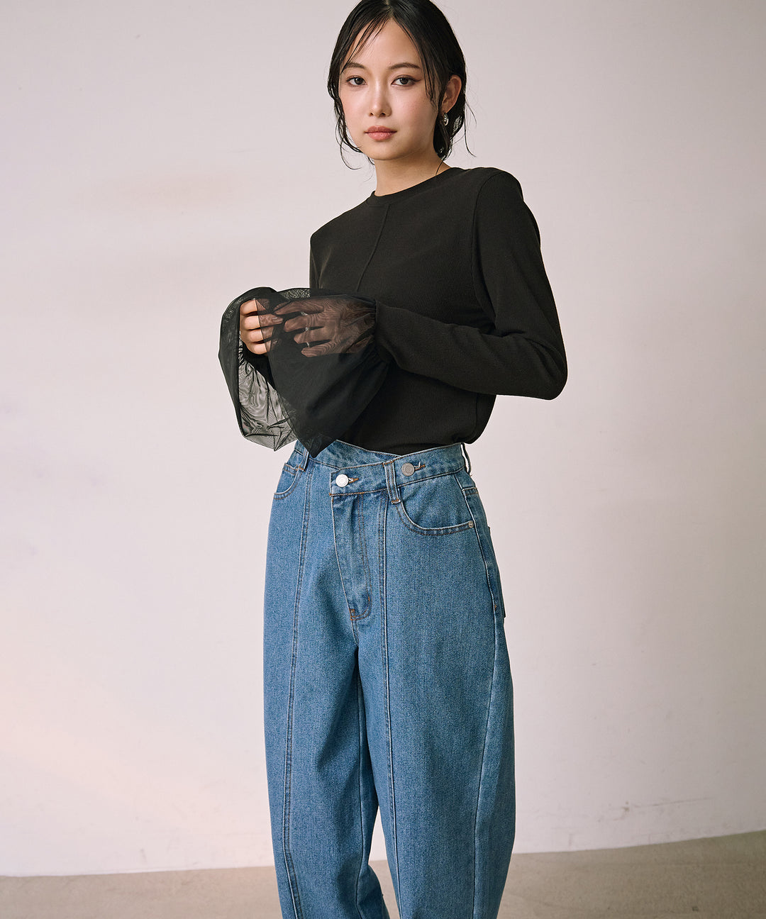 [SET]Combination Bell Top+Slide Wash Denim