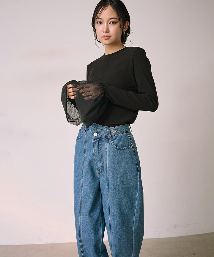 [SET]Combination Bell Top+Slide Wash Denim