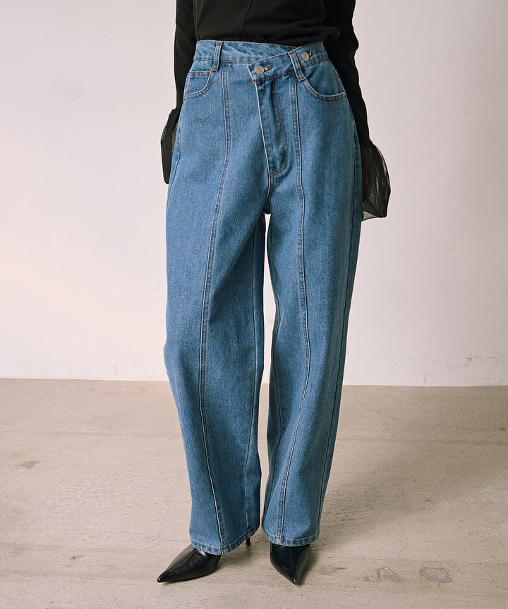 [SET]Combination Bell Top+Slide Wash Denim