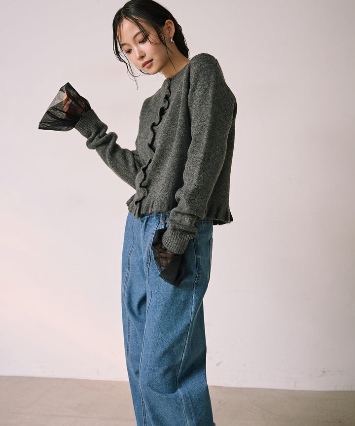 [SET]Combination Bell Top+Slide Wash Denim
