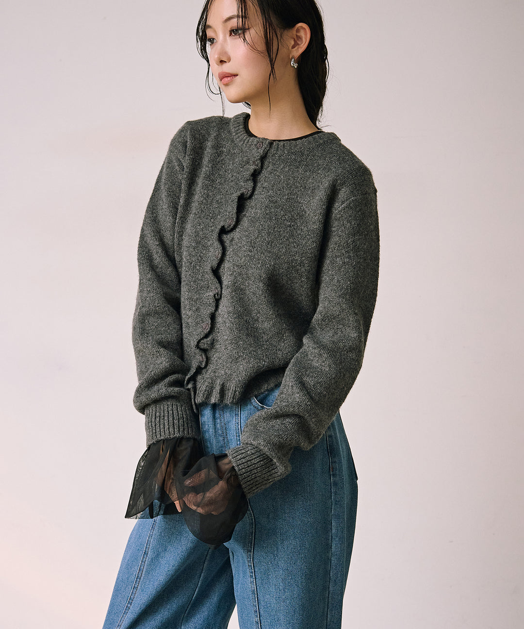 (eliuu)Pin Frill Melange Knit C/D